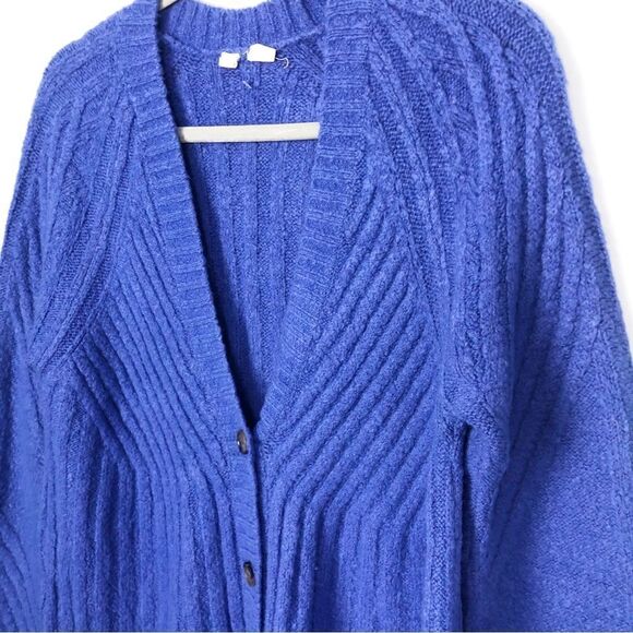 ANTHROPOLOGIE | MOTH Oversized High Low Button Front Blue Cardigan Women’s Small - Picture 3 of 11
